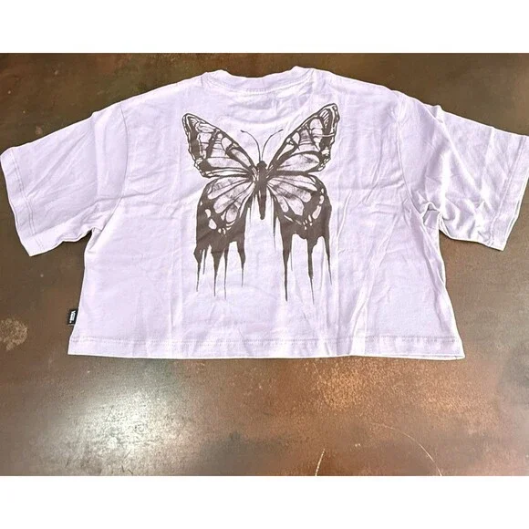 Vans Women's Crop Top T-Shirt Lavender Casual Logo Tee Size Medium Fairycore - Picture 1 of 12